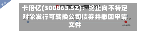 卡倍亿(300863.SZ)：终止向不特定对象发行可转换公司债券并撤回申请文件