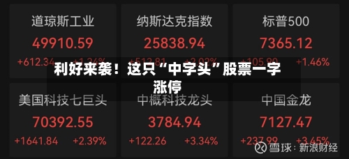 利好来袭！这只“中字头”股票一字涨停