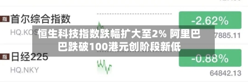 恒生科技指数跌幅扩大至2% 阿里巴巴跌破100港元创阶段新低